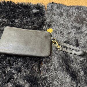 Luv Betsey Small Black Faux Leather Wristlet With Gold-Tone Lips Charm